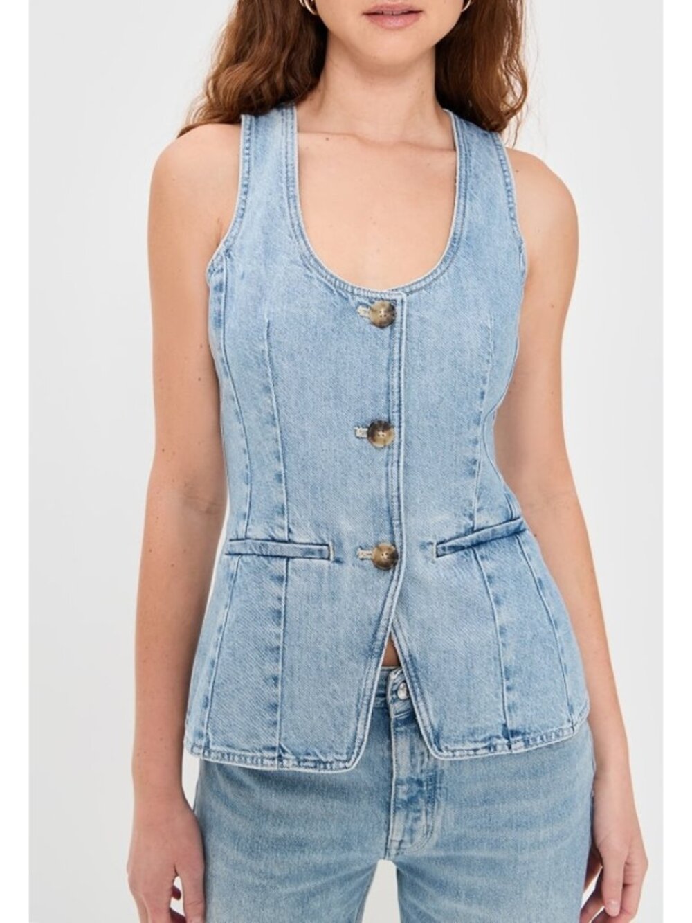 Madewell Denim Scoop Neck Vest In Edmonson Wash Blue Sleeveless Top Size 4